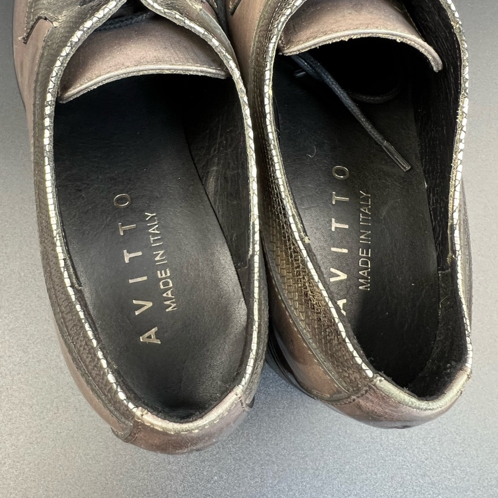 Lavorazione Artigiana Avitto Leather Oxford Shoe Metallic Snake Print Block Heel - Picture 13 of 15
